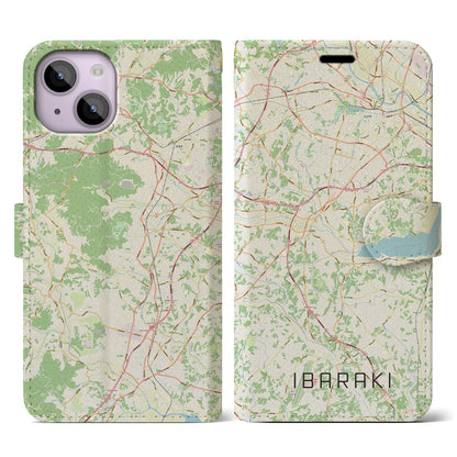 【茨城（茨城県）】地図柄iPhoneケース（手帳タイプ）ナチュラル・iPhone 14 用
