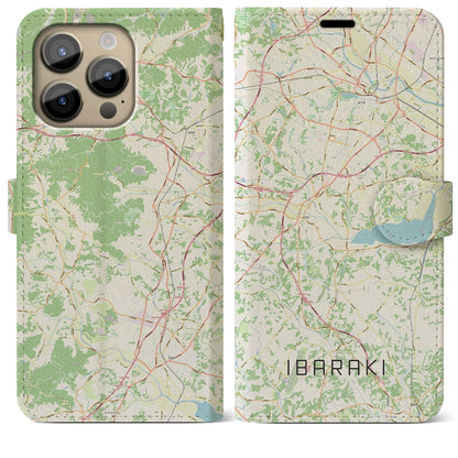 【茨城（茨城県）】地図柄iPhoneケース（手帳タイプ）ナチュラル・iPhone 14 Pro Max 用