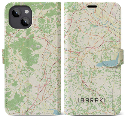 【茨城（茨城県）】地図柄iPhoneケース（手帳タイプ）ナチュラル・iPhone 14 Plus 用