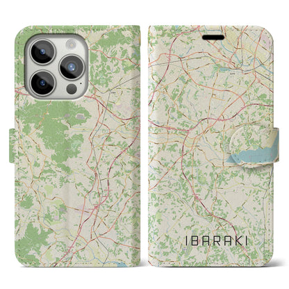【茨城（茨城県）】地図柄iPhoneケース（手帳タイプ）ナチュラル・iPhone 15 Pro 用
