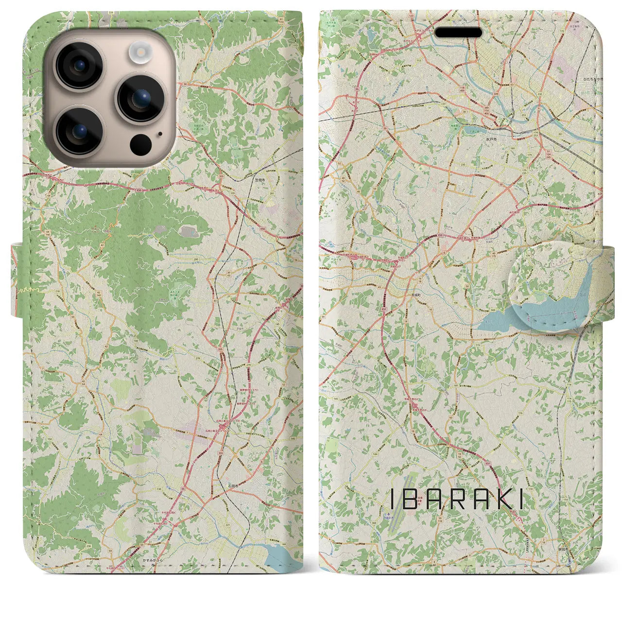 【茨城（茨城県）】地図柄iPhoneケース（手帳タイプ）ナチュラル・iPhone 16 Plus 用