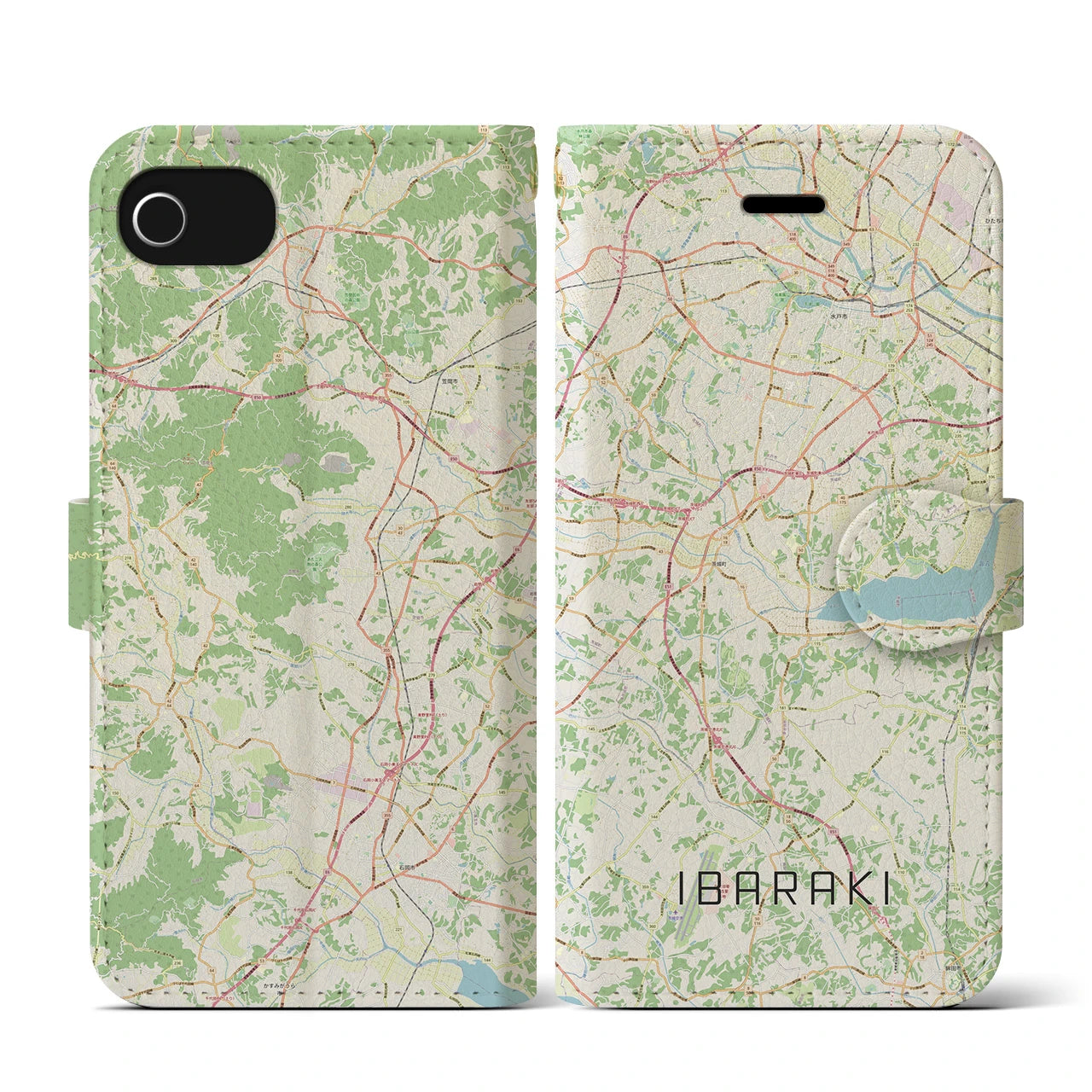 【茨城（茨城県）】地図柄iPhoneケース（手帳タイプ）ナチュラル・iPhone SE（第3 / 第2世代） / 8 / 7 / 6s / 6 用