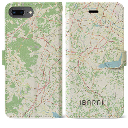 【茨城（茨城県）】地図柄iPhoneケース（手帳タイプ）ナチュラル・iPhone 8Plus /7Plus / 6sPlus / 6Plus 用