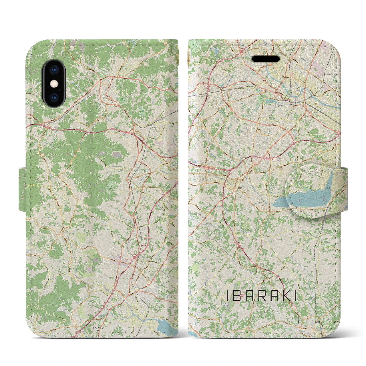 【茨城（茨城県）】地図柄iPhoneケース（手帳タイプ）ナチュラル・iPhone XS / X 用