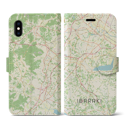 【茨城（茨城県）】地図柄iPhoneケース（手帳タイプ）ナチュラル・iPhone XS / X 用