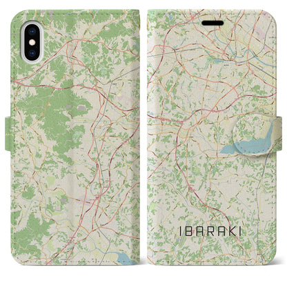 【茨城（茨城県）】地図柄iPhoneケース（手帳タイプ）ナチュラル・iPhone XS Max 用