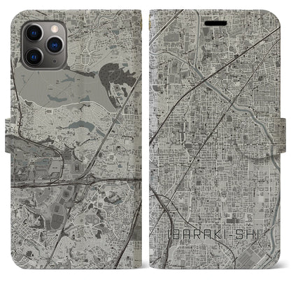 【茨木市（大阪府）】地図柄iPhoneケース（手帳タイプ）モノトーン・iPhone 11 Pro Max 用