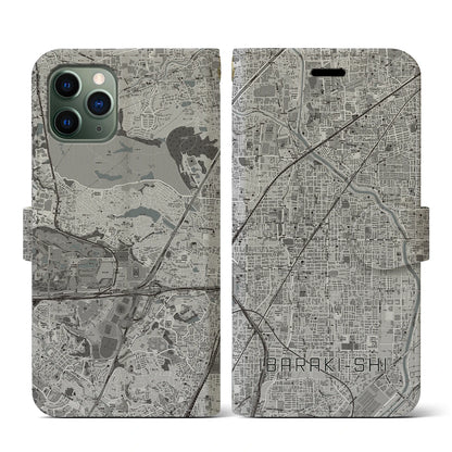【茨木市（大阪府）】地図柄iPhoneケース（手帳タイプ）モノトーン・iPhone 11 Pro 用