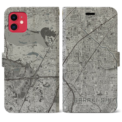 【茨木市（大阪府）】地図柄iPhoneケース（手帳タイプ）モノトーン・iPhone 11 用