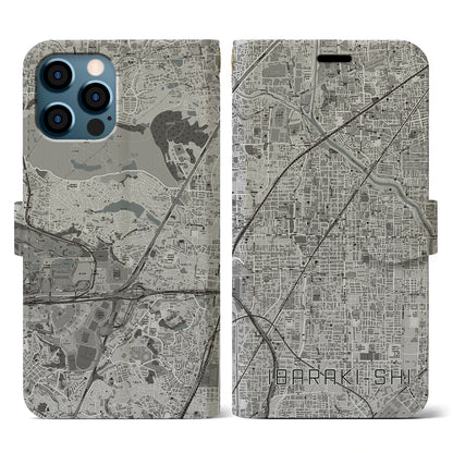 【茨木市（大阪府）】地図柄iPhoneケース（手帳タイプ）モノトーン・iPhone 12 / 12 Pro 用