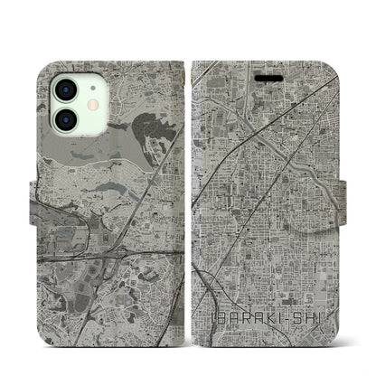 【茨木市（大阪府）】地図柄iPhoneケース（手帳タイプ）モノトーン・iPhone 12 mini 用