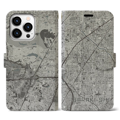 【茨木市（大阪府）】地図柄iPhoneケース（手帳タイプ）モノトーン・iPhone 13 Pro 用