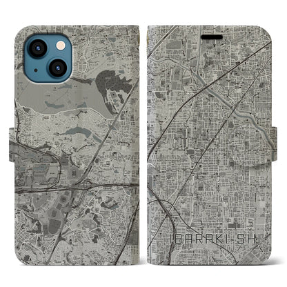 【茨木市（大阪府）】地図柄iPhoneケース（手帳タイプ）モノトーン・iPhone 13 用