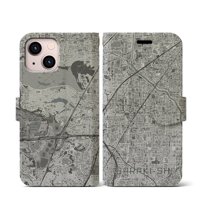 【茨木市（大阪府）】地図柄iPhoneケース（手帳タイプ）モノトーン・iPhone 13 mini 用