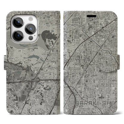 【茨木市（大阪府）】地図柄iPhoneケース（手帳タイプ）モノトーン・iPhone 14 Pro 用