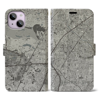 【茨木市（大阪府）】地図柄iPhoneケース（手帳タイプ）モノトーン・iPhone 14 用