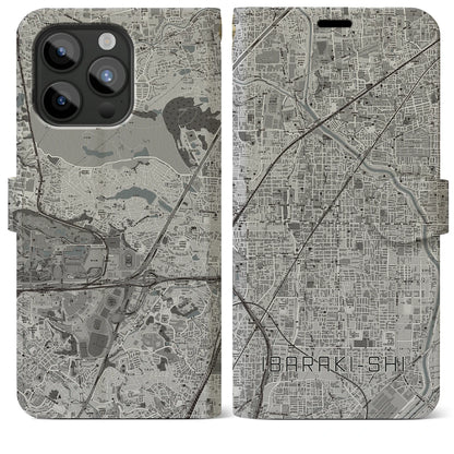 【茨木市（大阪府）】地図柄iPhoneケース（手帳タイプ）モノトーン・iPhone 15 Pro Max 用