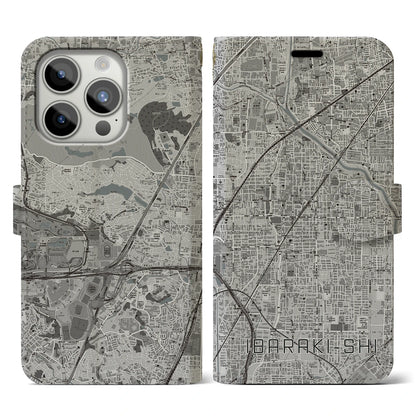 【茨木市（大阪府）】地図柄iPhoneケース（手帳タイプ）モノトーン・iPhone 15 Pro 用