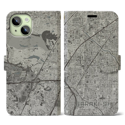 【茨木市（大阪府）】地図柄iPhoneケース（手帳タイプ）モノトーン・iPhone 15 用