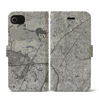 【茨木市（大阪府）】地図柄iPhoneケース（手帳タイプ）モノトーン・iPhone SE（第3 / 第2世代） / 8 / 7 / 6s / 6 用