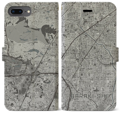 【茨木市（大阪府）】地図柄iPhoneケース（手帳タイプ）モノトーン・iPhone 8Plus /7Plus / 6sPlus / 6Plus 用