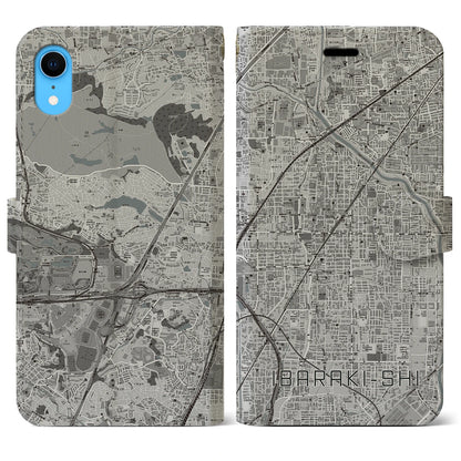 【茨木市（大阪府）】地図柄iPhoneケース（手帳タイプ）モノトーン・iPhone XR 用