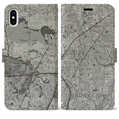 【茨木市（大阪府）】地図柄iPhoneケース（手帳タイプ）モノトーン・iPhone XS Max 用