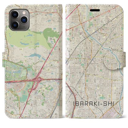 【茨木市（大阪府）】地図柄iPhoneケース（手帳タイプ）ナチュラル・iPhone 11 Pro Max 用