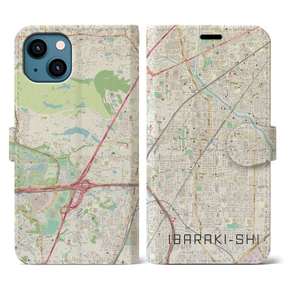 【茨木市（大阪府）】地図柄iPhoneケース（手帳タイプ）ナチュラル・iPhone 13 用