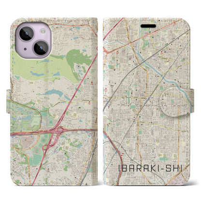 【茨木市（大阪府）】地図柄iPhoneケース（手帳タイプ）ナチュラル・iPhone 14 用