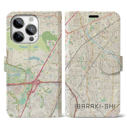 【茨木市（大阪府）】地図柄iPhoneケース（手帳タイプ）ナチュラル・iPhone 14 Pro 用