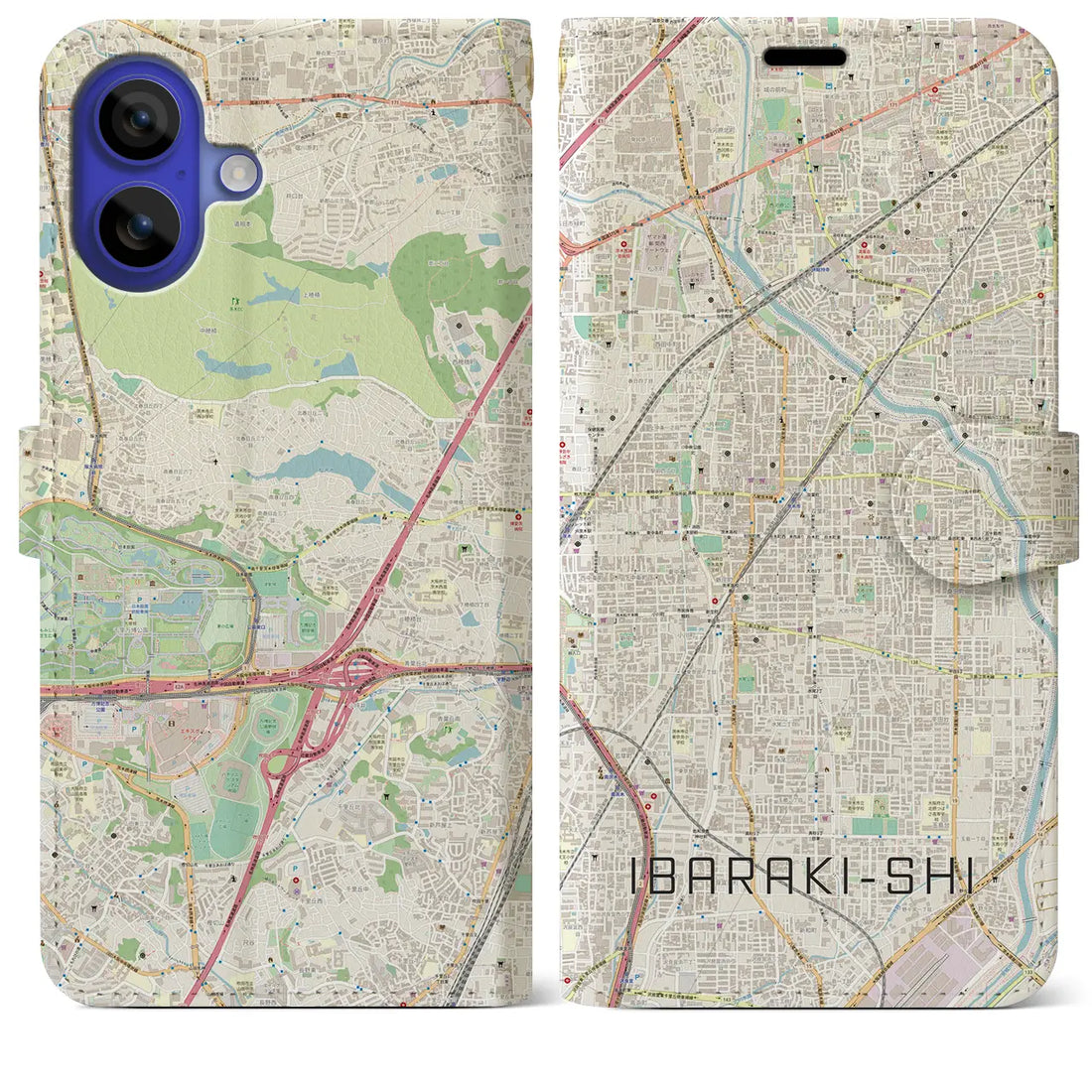 【茨木市（大阪府）】地図柄iPhoneケース（手帳タイプ）ナチュラル・iPhone 16 Pro Max 用