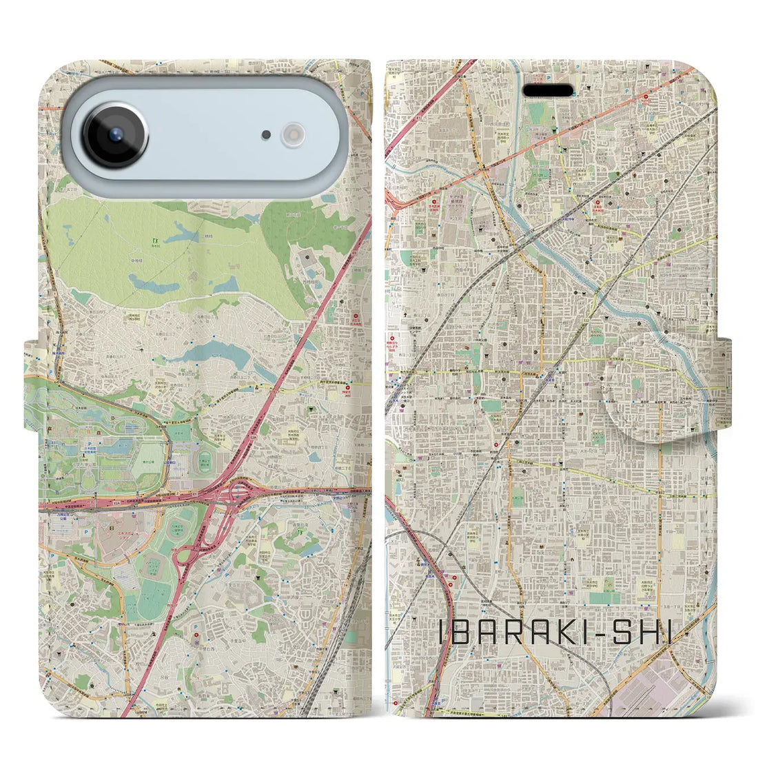 【茨木市（大阪府）】地図柄iPhoneケース（手帳タイプ）ナチュラル・iPhone 17 Pro Max 用