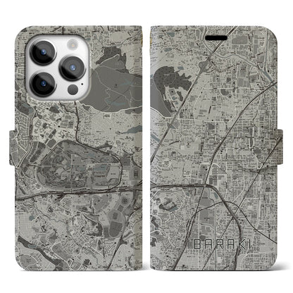 【茨木（大阪府）】地図柄iPhoneケース（手帳タイプ）モノトーン・iPhone 14 Pro 用