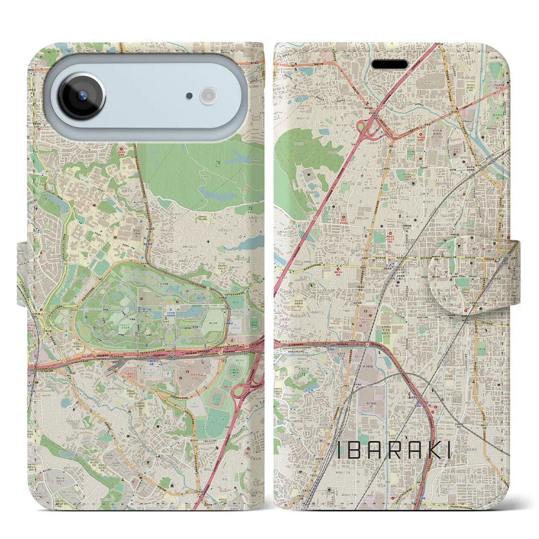 【茨木（大阪府）】地図柄iPhoneケース（手帳タイプ）ナチュラル・iPhone 17 Pro Max 用