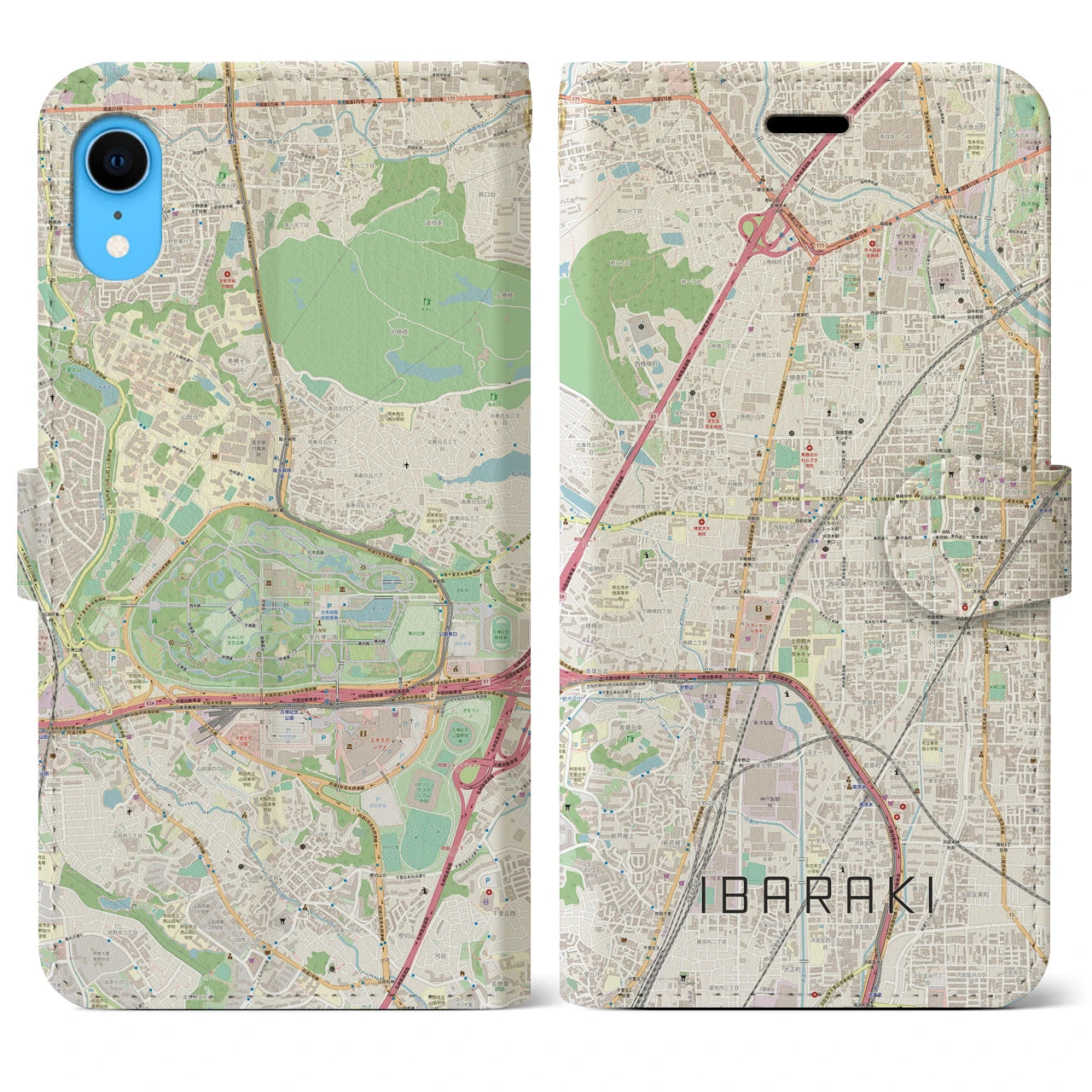 【茨木（大阪府）】地図柄iPhoneケース（手帳タイプ）ナチュラル・iPhone XR 用