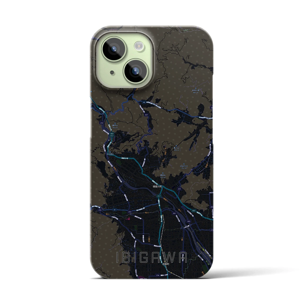 【揖斐川（岐阜県）】地図柄iPhoneケース（バックカバータイプ）
