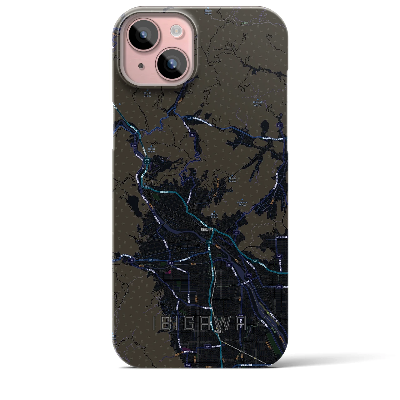 【揖斐川（岐阜県）】地図柄iPhoneケース（バックカバータイプ）