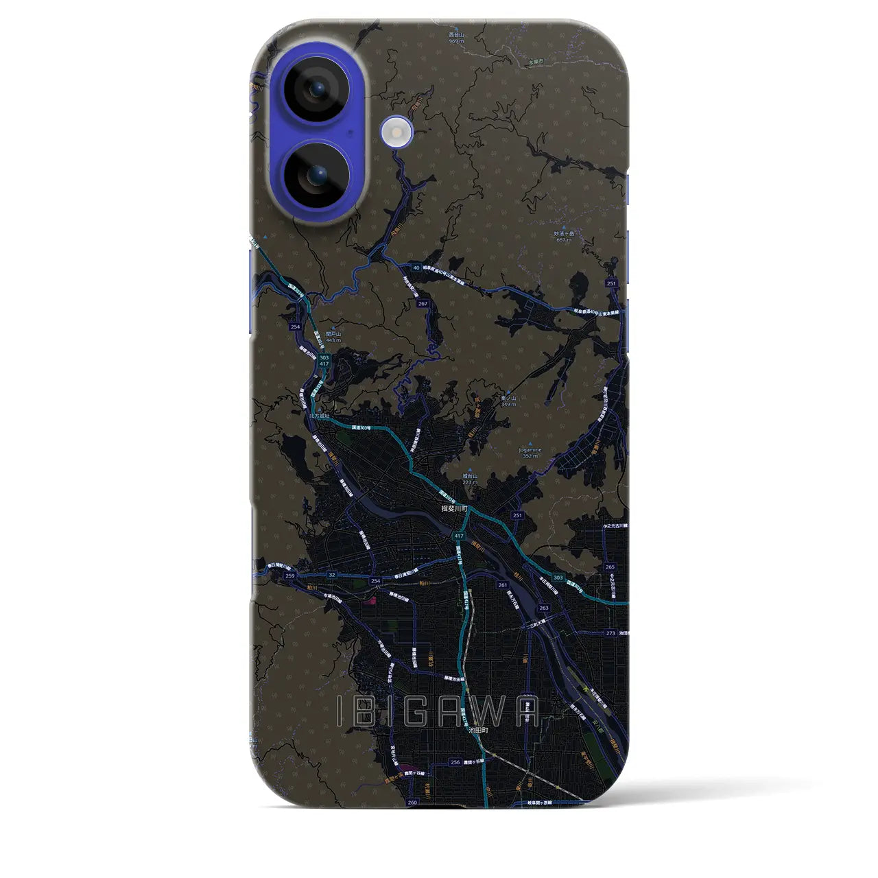 【揖斐川（岐阜県）】地図柄iPhoneケース（バックカバータイプ）