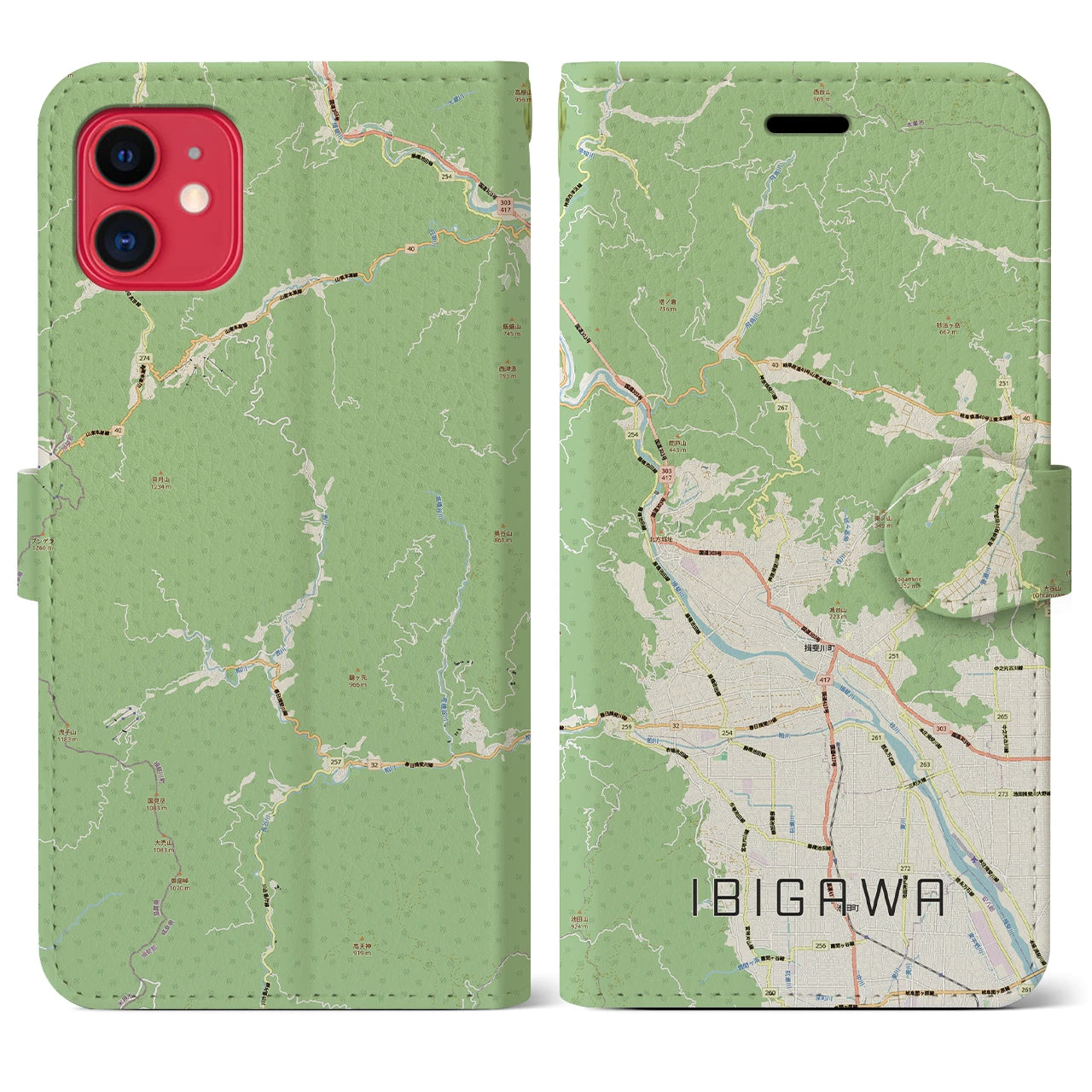 【揖斐川（岐阜県）】地図柄iPhoneケース（手帳タイプ）