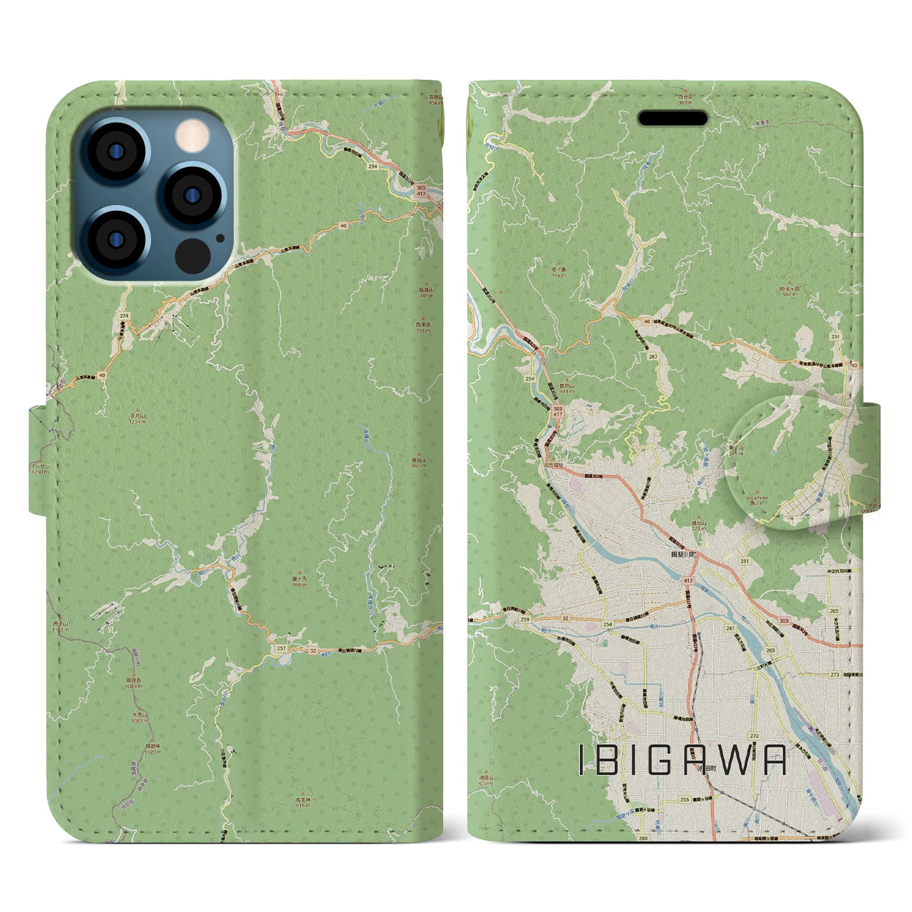 【揖斐川（岐阜県）】地図柄iPhoneケース（手帳タイプ）