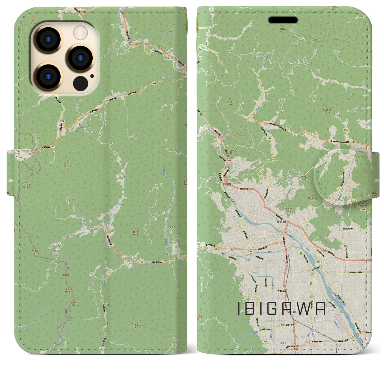 【揖斐川（岐阜県）】地図柄iPhoneケース（手帳タイプ）