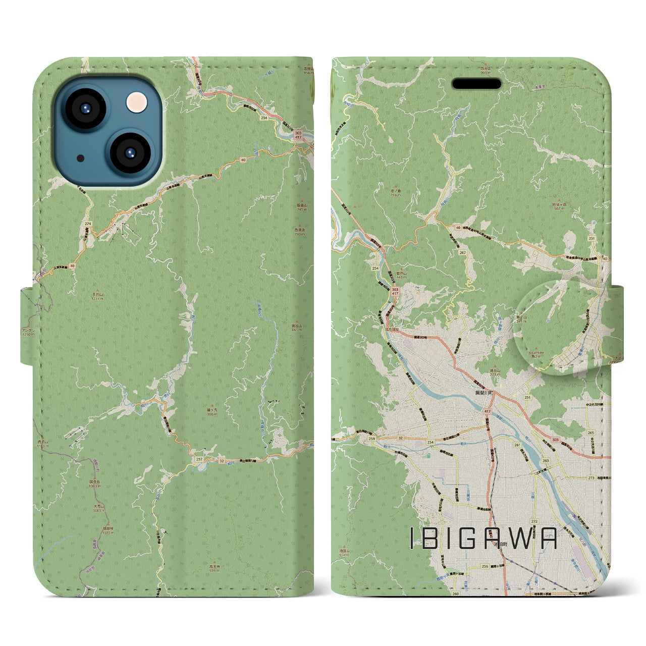 【揖斐川（岐阜県）】地図柄iPhoneケース（手帳タイプ）