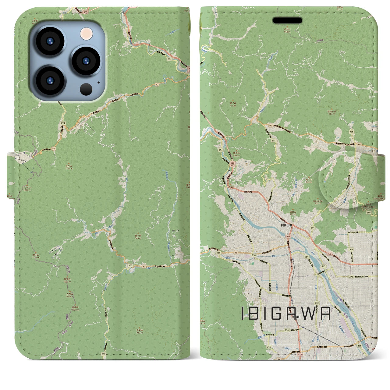 【揖斐川（岐阜県）】地図柄iPhoneケース（手帳タイプ）