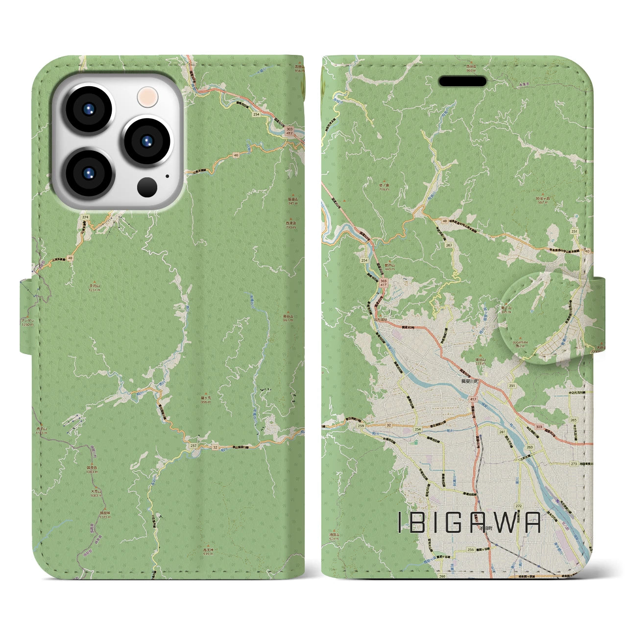 【揖斐川（岐阜県）】地図柄iPhoneケース（手帳タイプ）