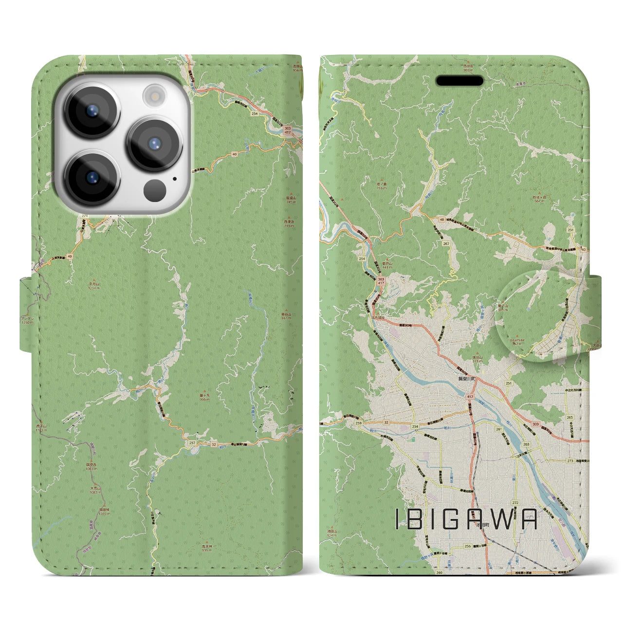 【揖斐川（岐阜県）】地図柄iPhoneケース（手帳タイプ）