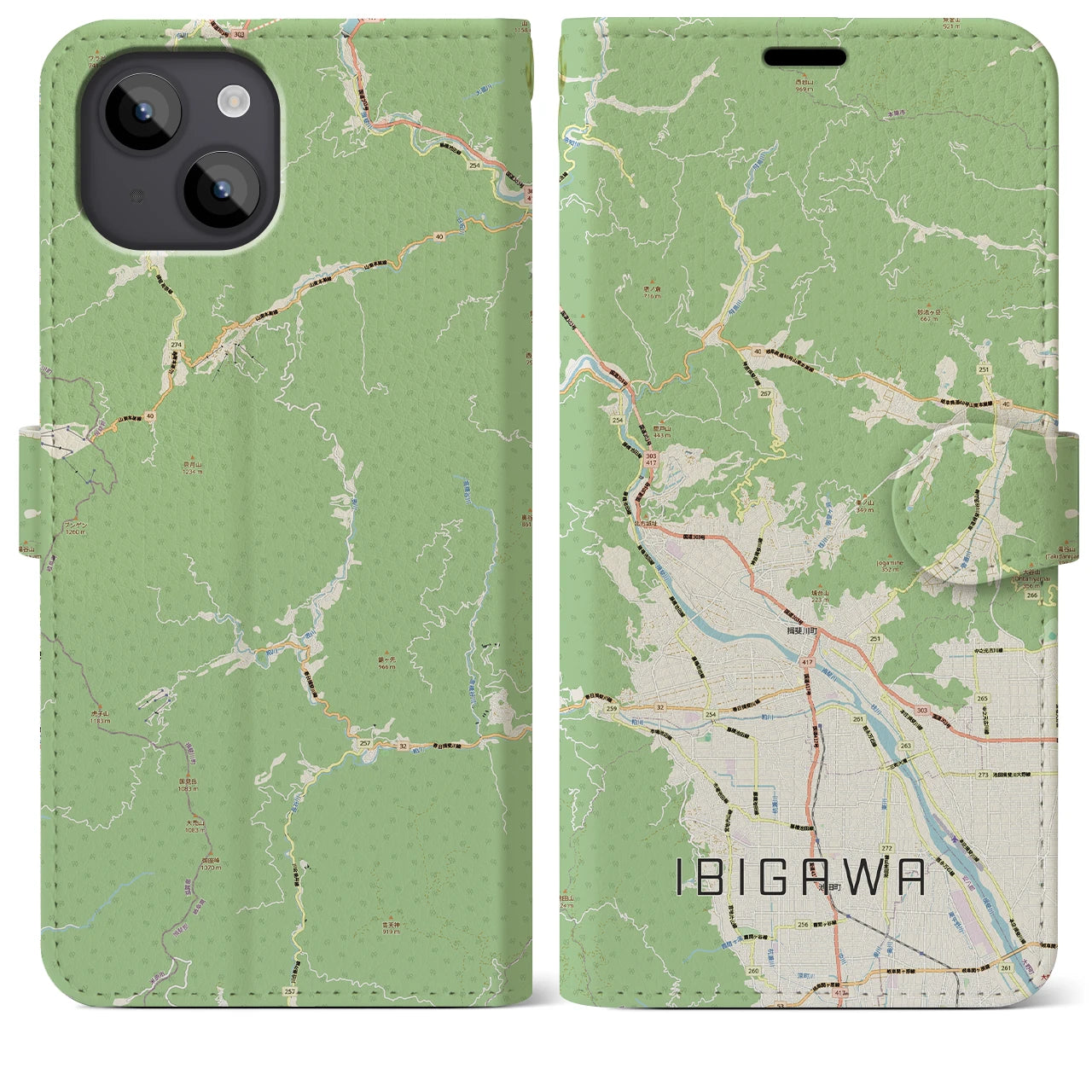 【揖斐川（岐阜県）】地図柄iPhoneケース（手帳タイプ）