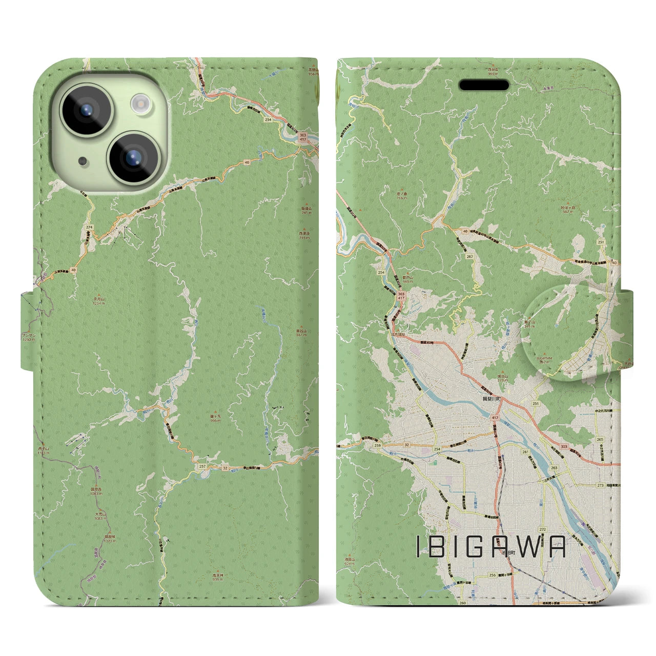 【揖斐川（岐阜県）】地図柄iPhoneケース（手帳タイプ）