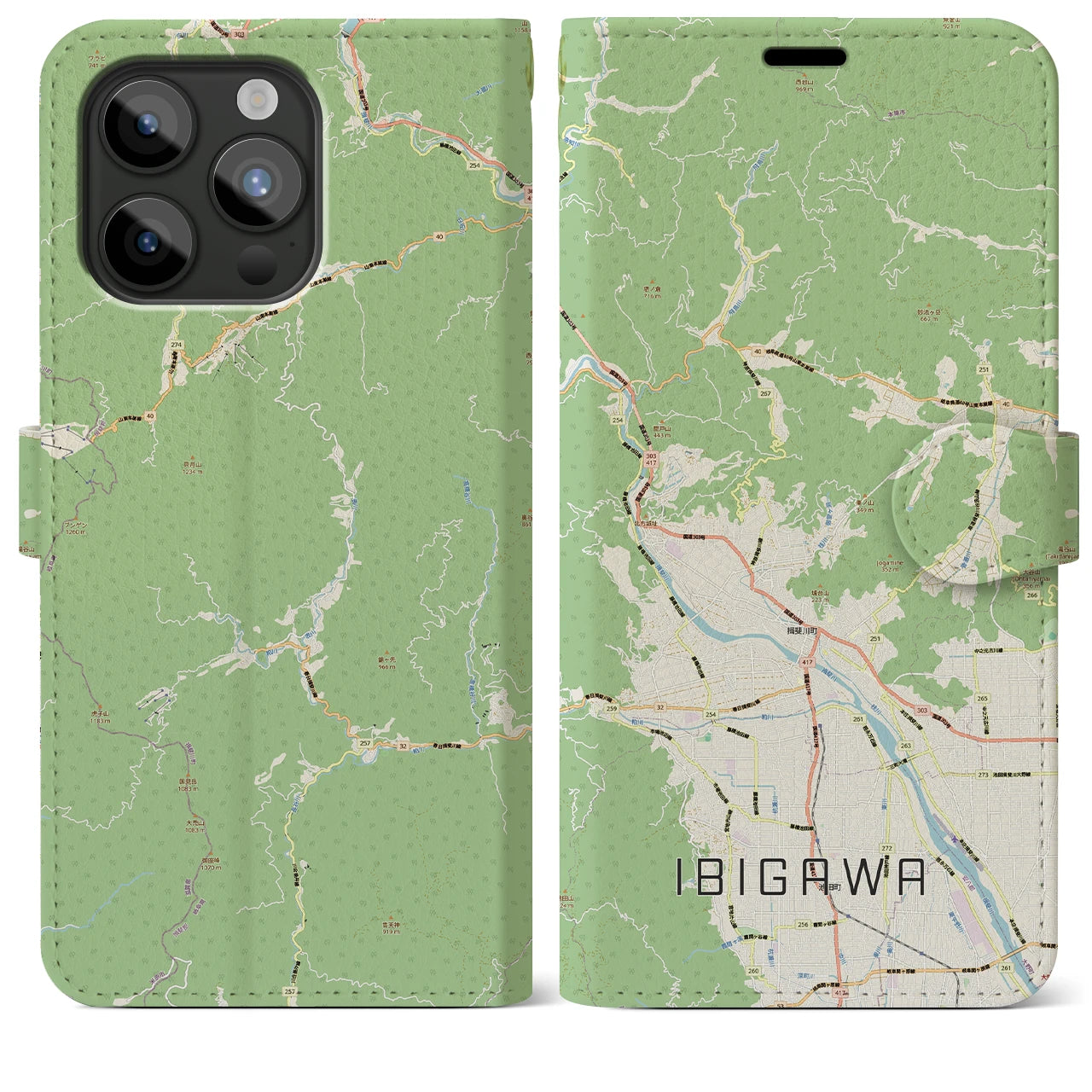 【揖斐川（岐阜県）】地図柄iPhoneケース（手帳タイプ）