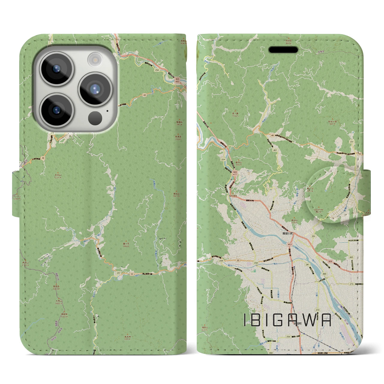 【揖斐川（岐阜県）】地図柄iPhoneケース（手帳タイプ）